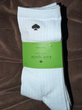 Ladies Kate Spade 6 pack  Crew Socks with Black Spade Logo nwt